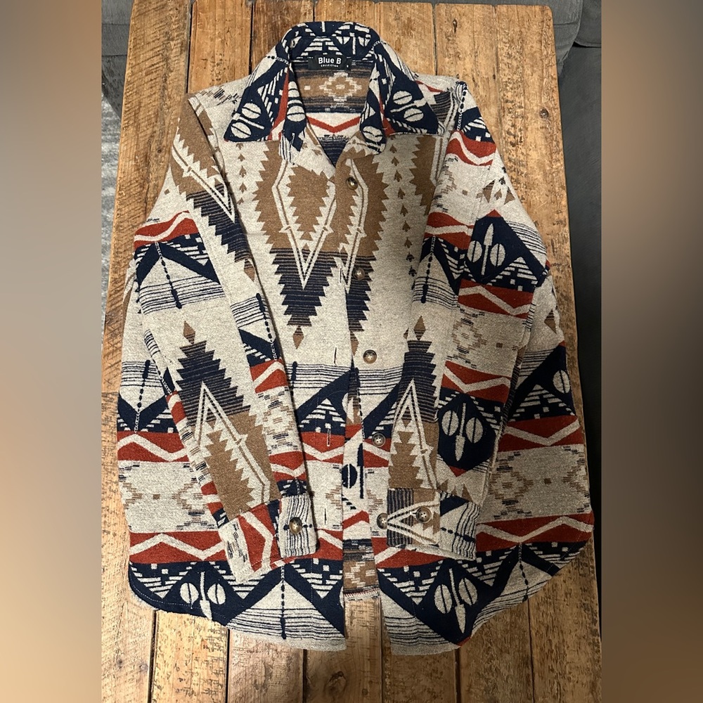PNW Tribal Print Oversized Lightweight Jacket with pockets.